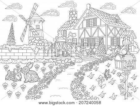 Coloring page rural vector photo free trial bigstock