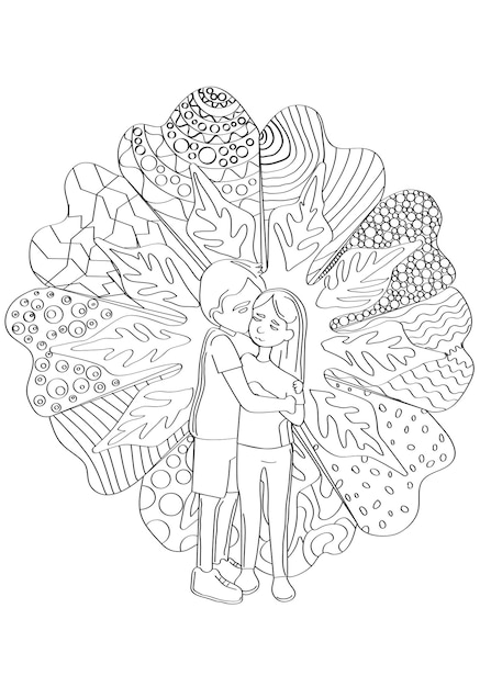 Premium vector antistress coloring page with couple