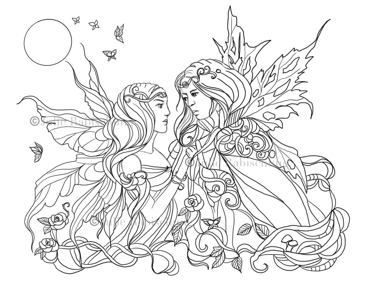 Fairy couple coloring page fairy couple lineart coloring page fantasy coloring page fairy coloring pageadult fairy coloring page