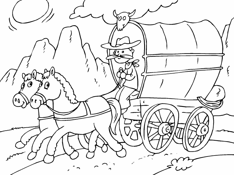 Free coloring page sep horses and wagon