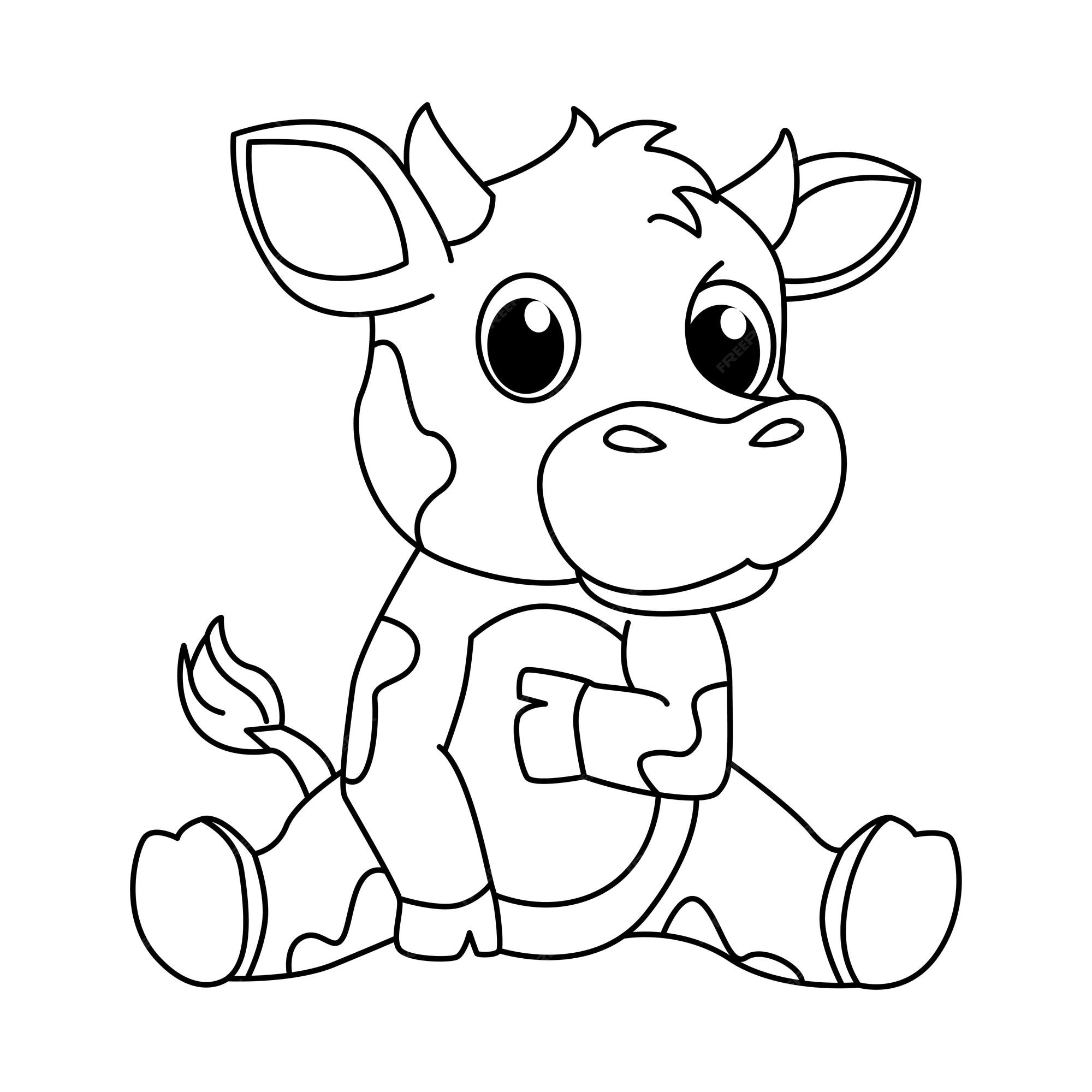 Premium vector cute cow cartoon coloring page illustration vector for kids coloring book