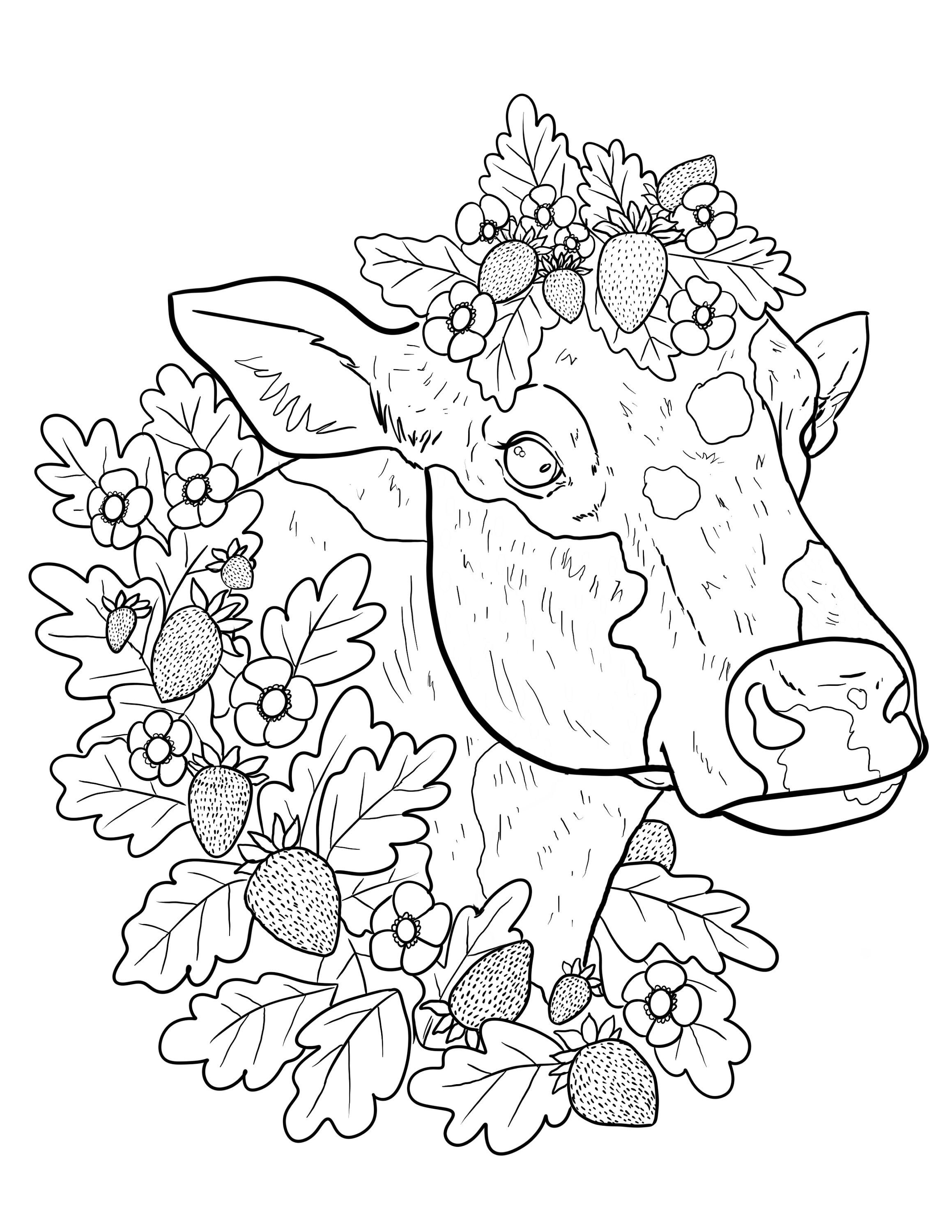 Strawberry cow downloadable coloring page