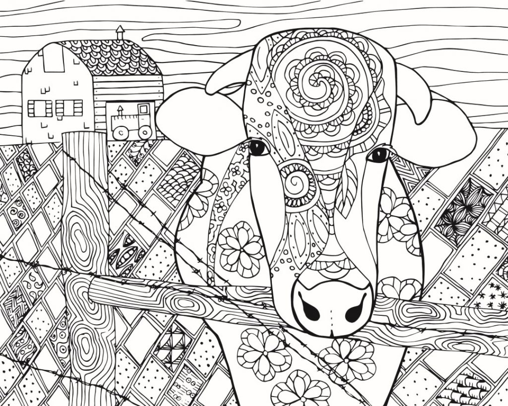 Coloring pages zen farm cow coloring page for adults