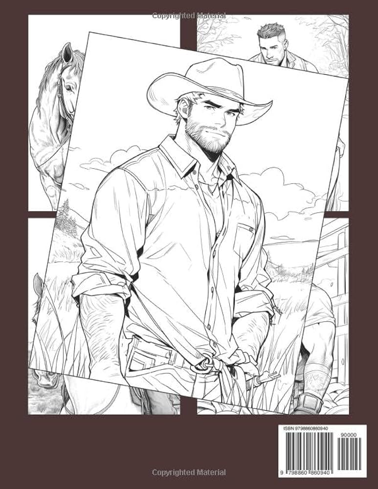 Country men coloring book hot hunks coloring pages muscular cowboys and farmers in a countryside illustrations special gift for grown ups fun relaxation kadie cunningham books