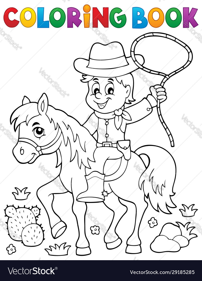 Coloring book cowboy on horse theme royalty free vector