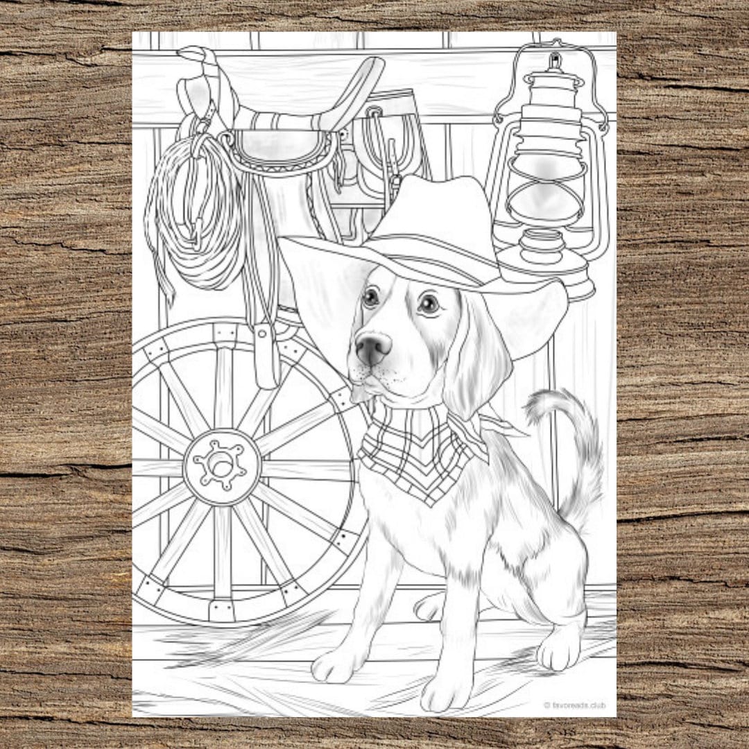 Cowboy dog printable adult coloring page from favoreads coloring book pages for adults and kids coloring sheets colouring designs