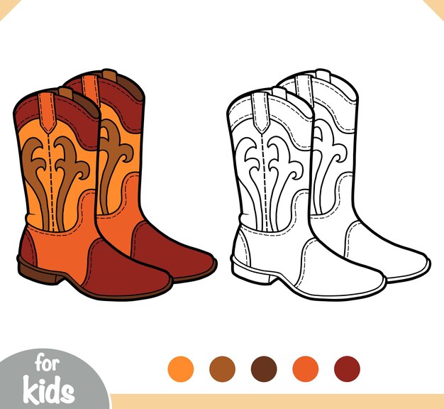 Premium vector coloring book cartoon shoe collection western boots