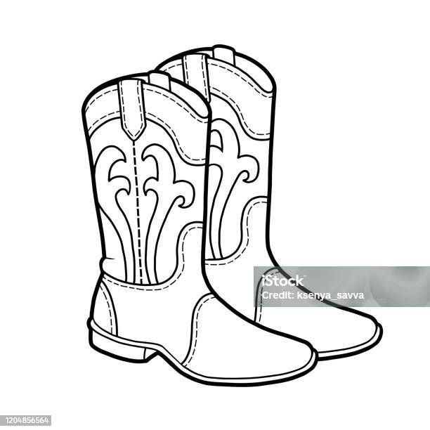 Coloring book cartoon shoe collection western boots stock illustration