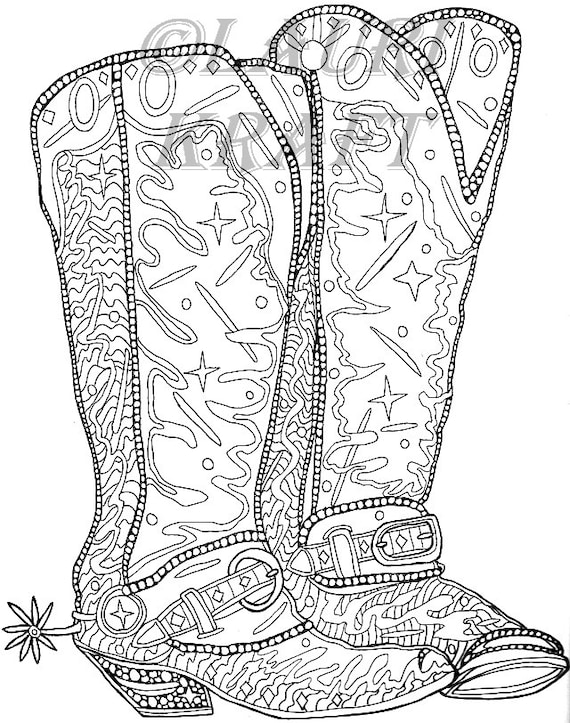 Cowboy cowgirl boots ranch farm printable adult coloring book page instant download zentangle pdf kraft color meditation download now