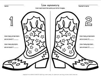 Cowboy boot line symmetry coloring page by loreen leedy tpt