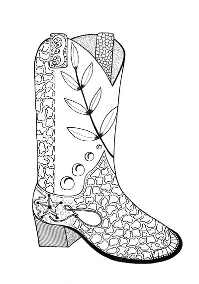 Cowboy boot adult coloring page