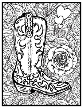 Mindfull cowboy boots coloring pages by qetsy tpt