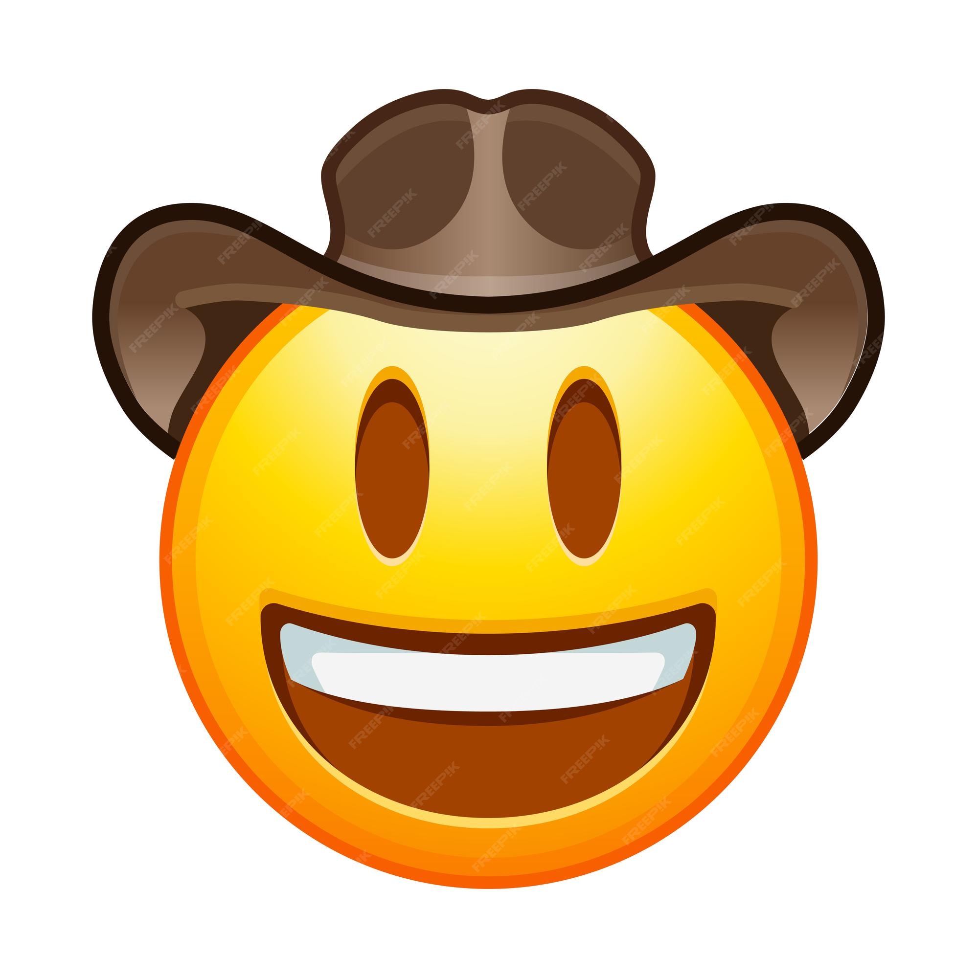 Premium vector top quality emoticon cowboy hat emoji happy smiled emoticon with brown leather brimmed hat yellow face emoji popular element