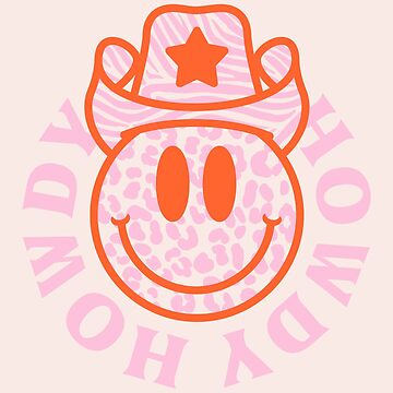 Howdy yall preppy aesthetic smiley face with leopard texture zebra cowboy hat pastel pink red orange white background ipad case skin for sale by pearrot