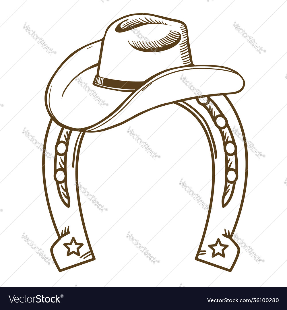 Cowboy hat and horseshoe symbol royalty free vector image