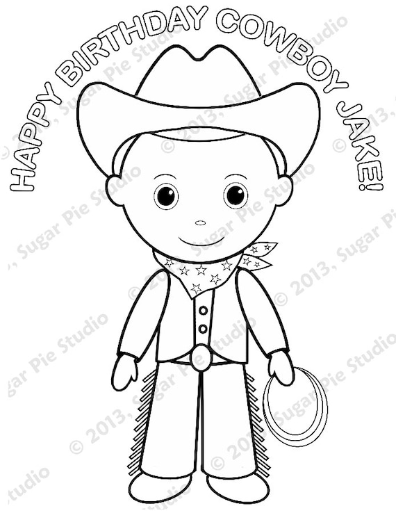 Personalized cowboy coloring page birthday party favor colouring activity sheet personalized printable template