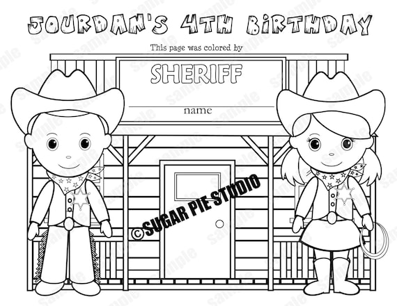 Personalized twins cowboy coloring page birthday party favor colouring activity sheet personalized printable template