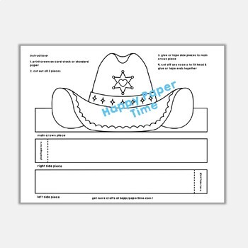 Cowgirl hat paper crown printable wild west coloring craft activity for kids