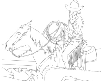 Cowgirls horses coloring for adults printable coloring pages instant download pdf