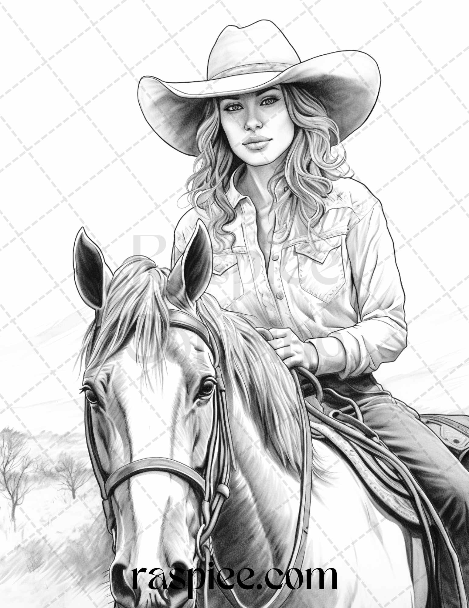 Beautiful cowgirls grayscale coloring pages printable for adults p â coloring