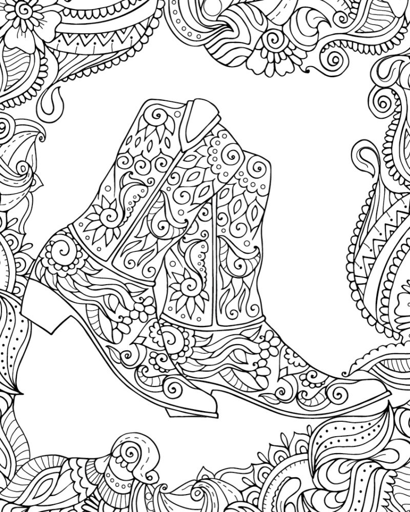 Cowgirl boots booties adult coloring book cnj