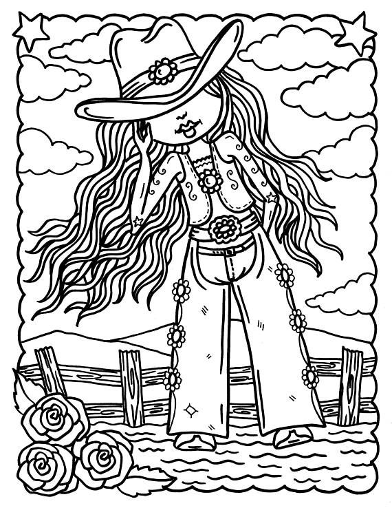 Cowgirl digital download coloring pages digi stamps