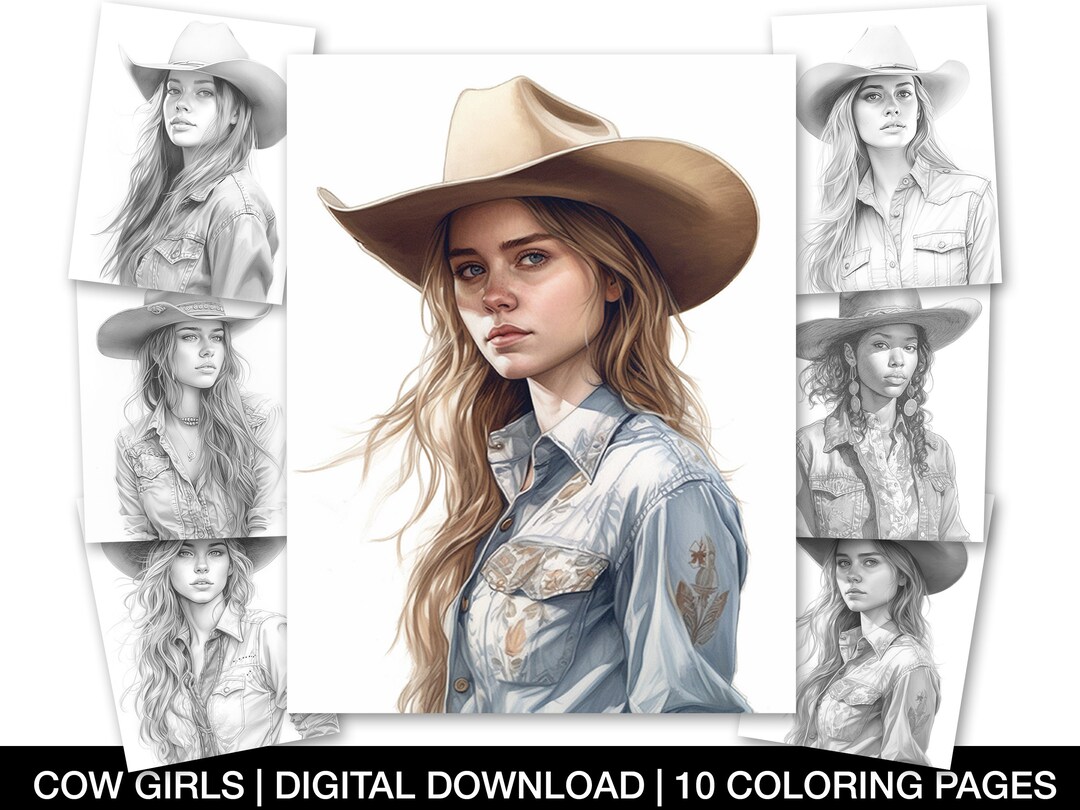 Coloring pages for adults printable cowgirls coloring sheets grayscale cowgirl