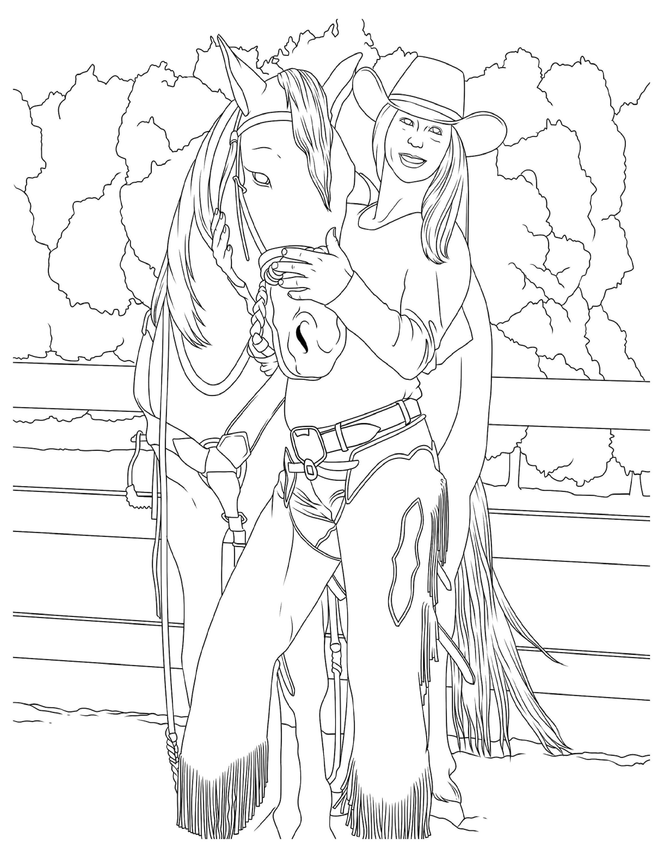 Cowgirls horses coloring for adults printable coloring pages instant download pdf