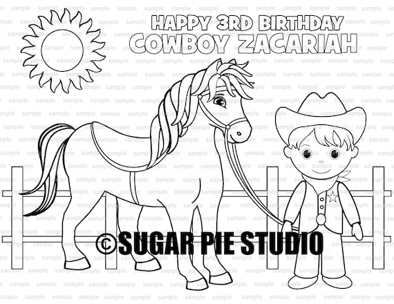 Personalized cowgirl coloring page birthday party favor colouring activity sheet personalized printable template