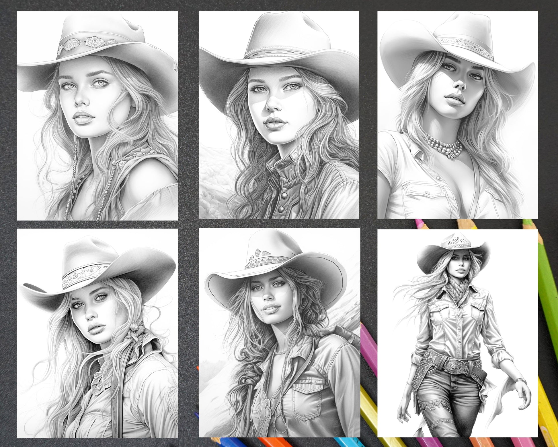 Beautiful cowgirls grayscale coloring pages printable for adults p â coloring