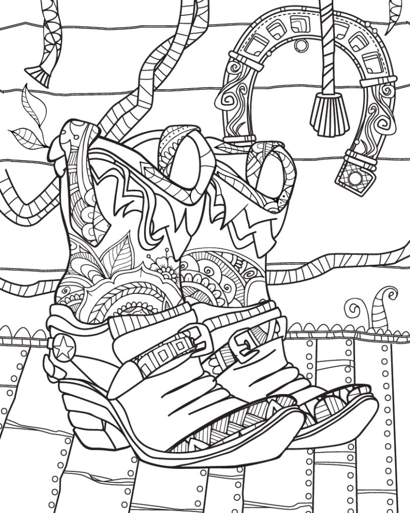 Cowgirl boots booties adult coloring book cnj