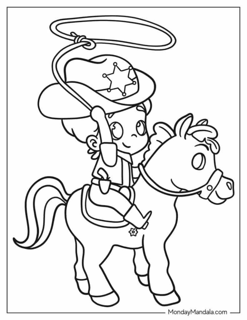 Cowboy coloring pages free pdf printables