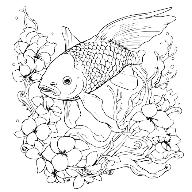 Premium vector japanese carpe koi coloring page