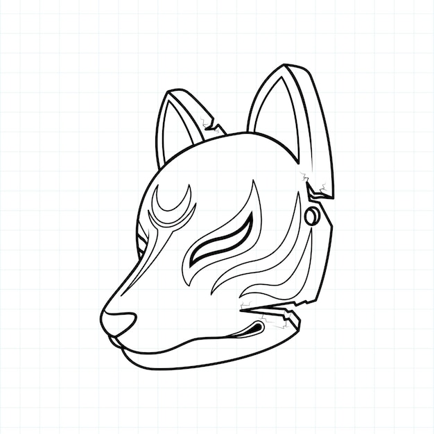 Premium vector japanese kitsune mask coloring page vector illustration