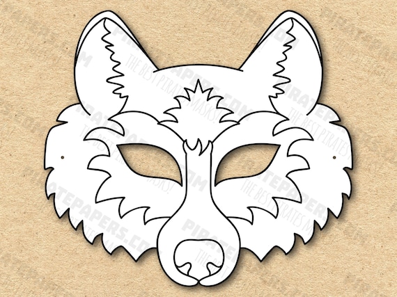 Wolf mask printable coloring paper diy for kids and adults pdf template instant download for birthday halloween party costumes instant download