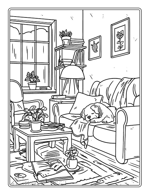 Cozy places a home interior design coloring book