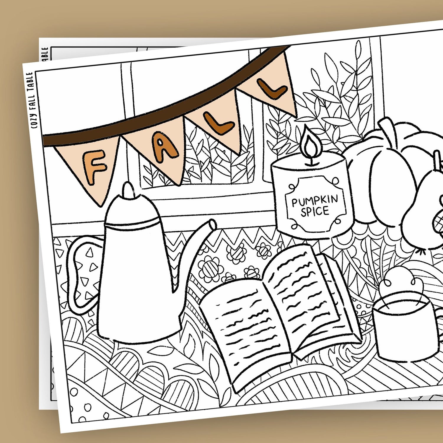 Cozy fall table coloring pages â studio bikay