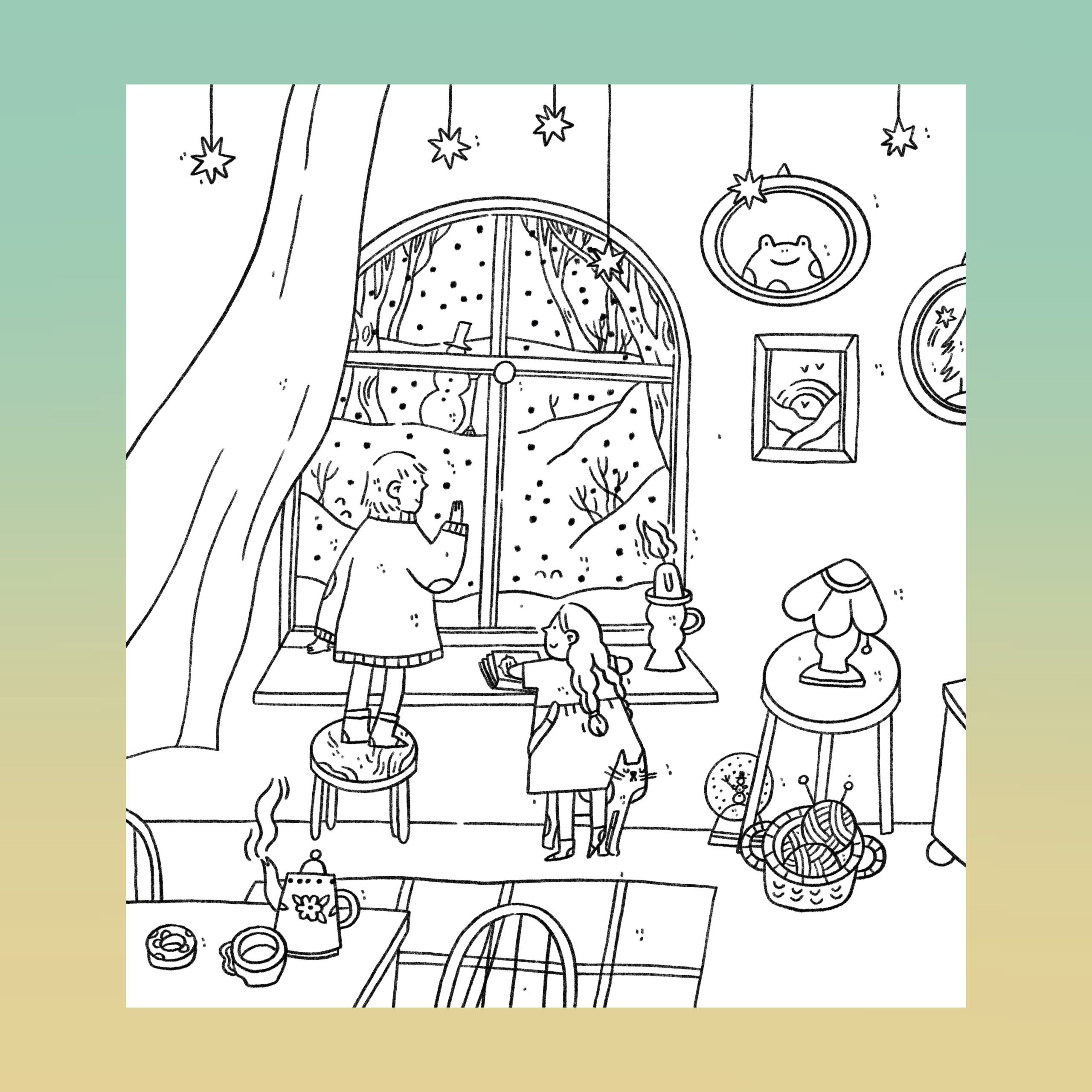 Cozy coloring pages â digital printables â hannah detterbeck