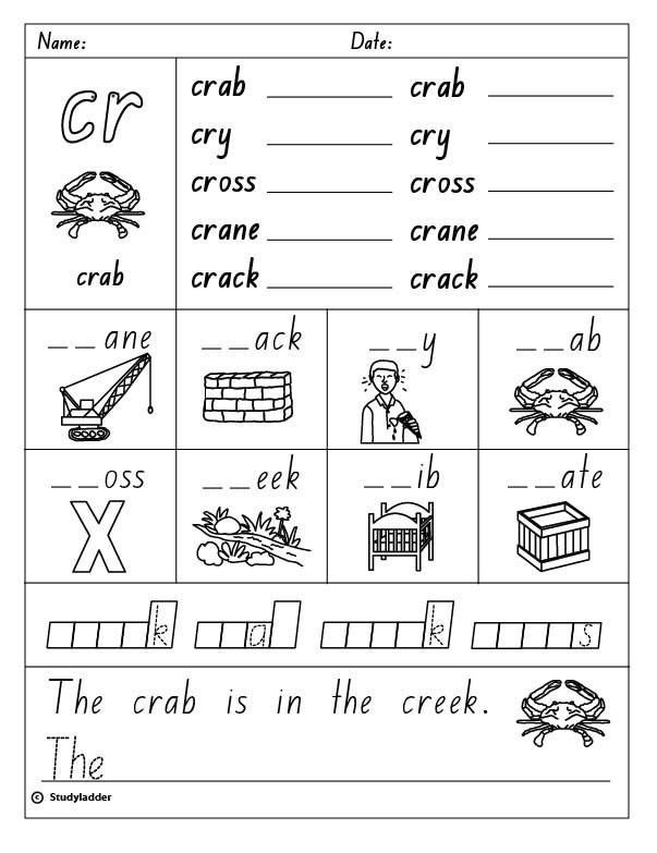 Grade phonics worksheet cr words phonics worksheets blends worksheets teaching spelling