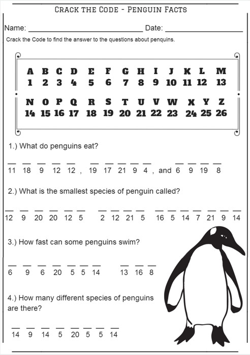 Crack the code â penguin facts â codebreaker worksheet â miniature masterminds