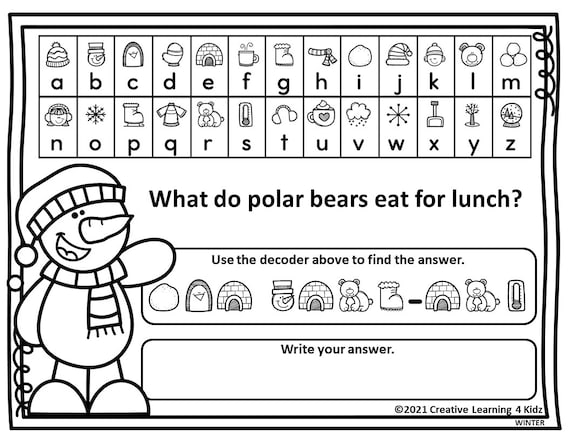 Crack the code winter riddles secret code worksheets download now