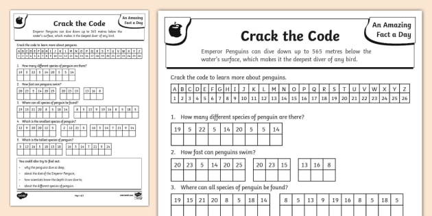 Crack the code penguin worksheet