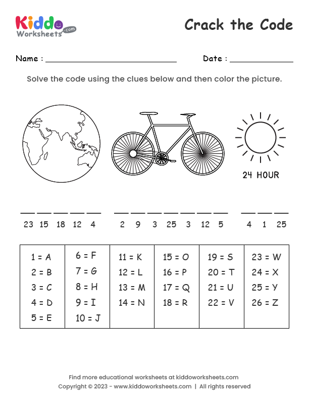 Free printable crack the code worksheet