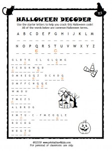 Halloween break the code activity â printables for kids â free word search puzzles coloring pages and other activities