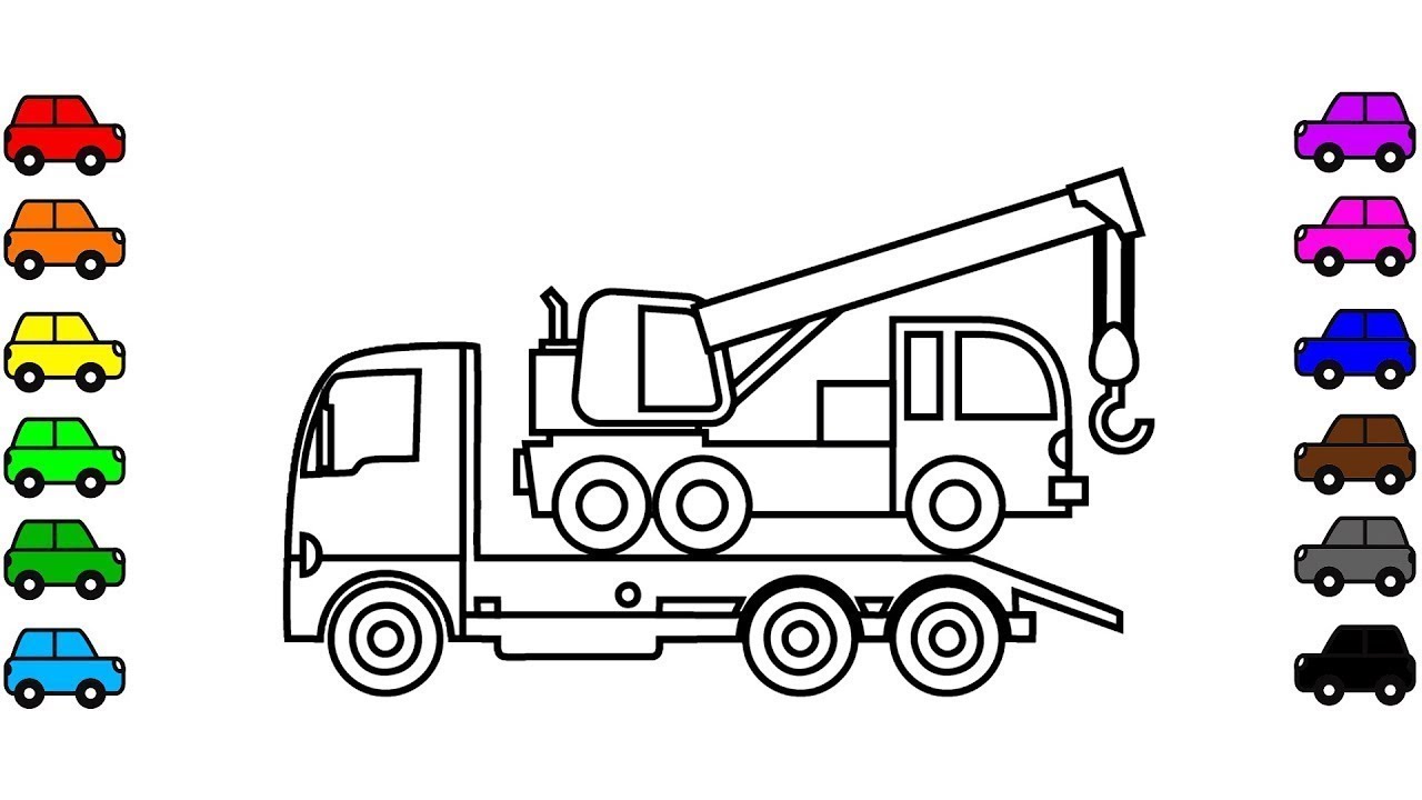 Learn colors for kids with crane truck coloring pages construction truck video for children