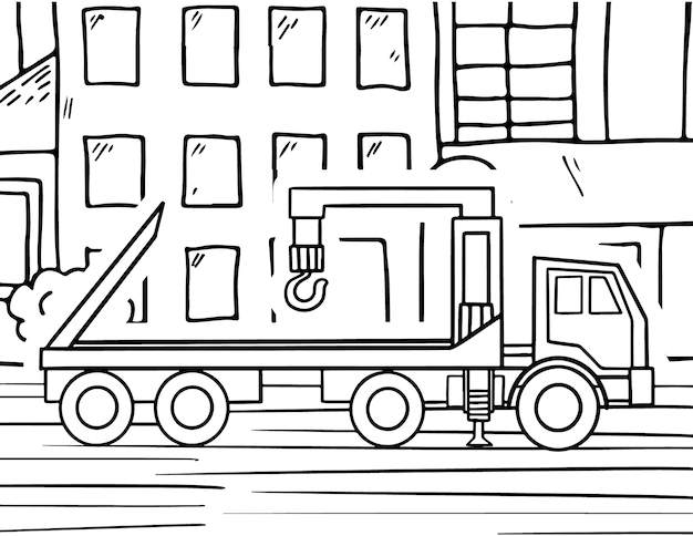 Premium vector crane truck coloring page for kids vector line art vehicle