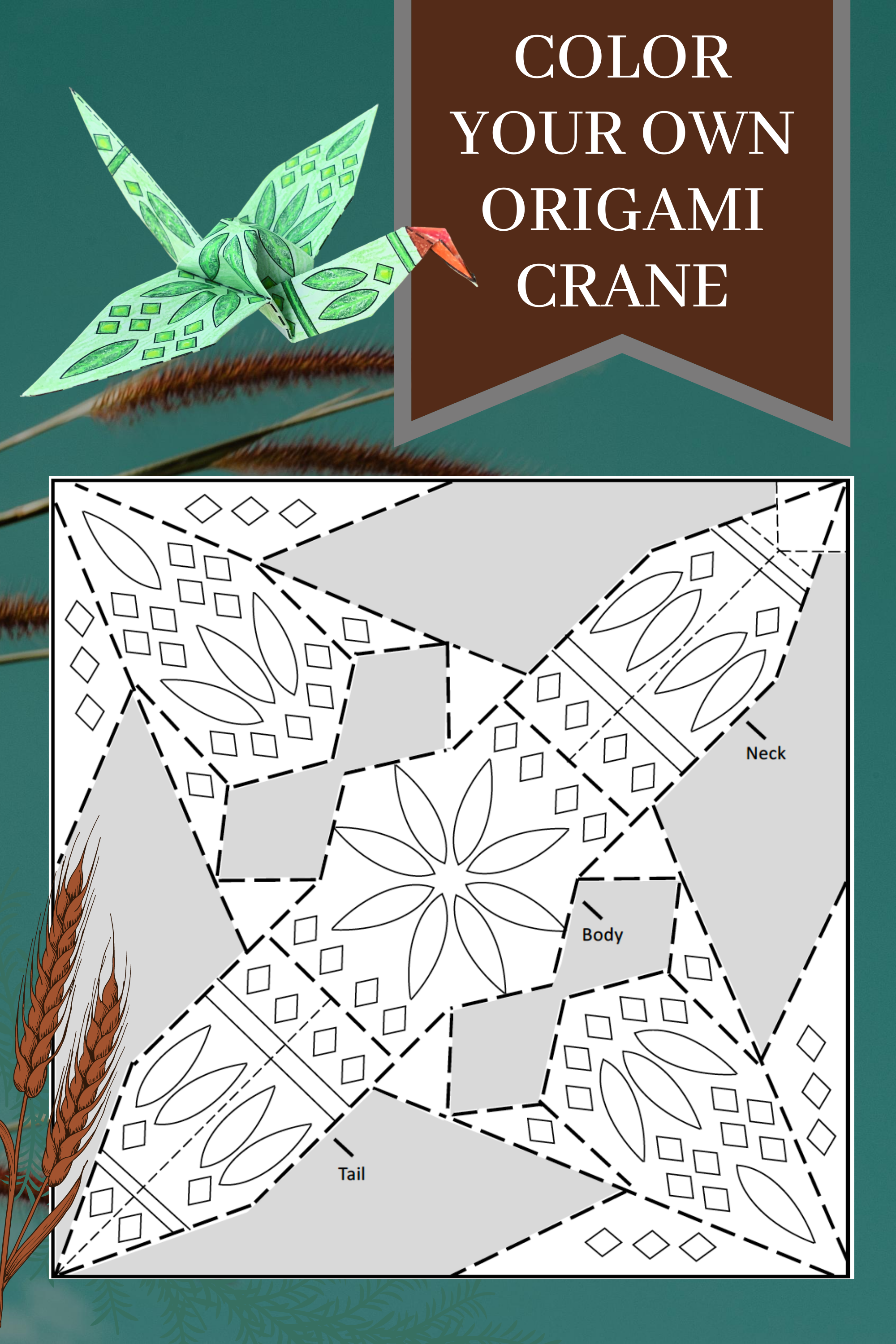 Origami crane coloring pages printable arts and crafts