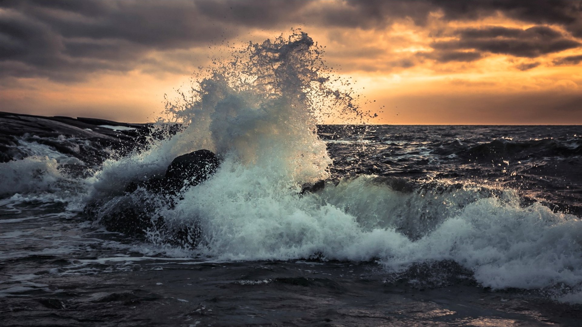 Waves crashing against the rocks