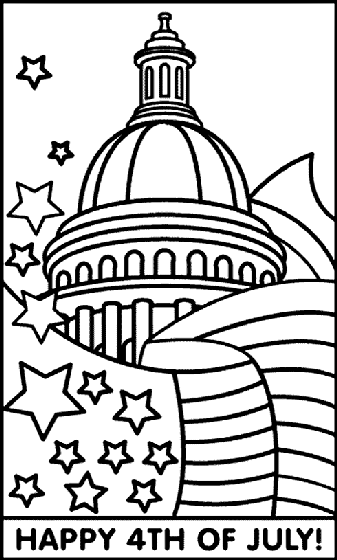 July th capitol and flag coloring page