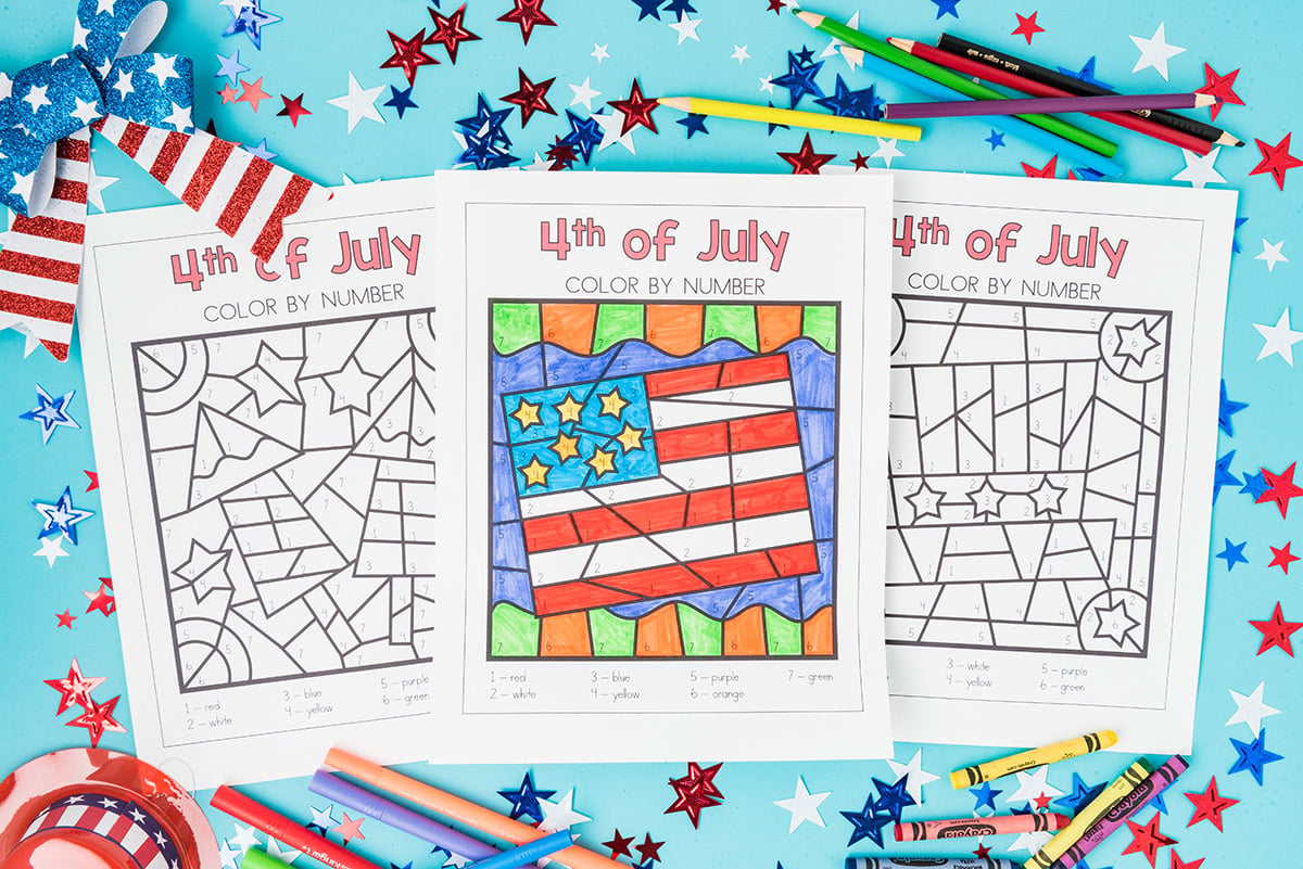 Th of july color by number free printables